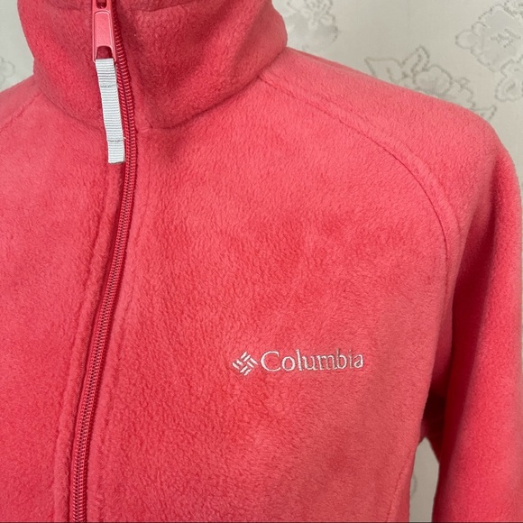 SOLD! Columbia June Lake Sweater Pink Salmon Full Zip Mock Neck Sweater Small - Picture 2 of 11